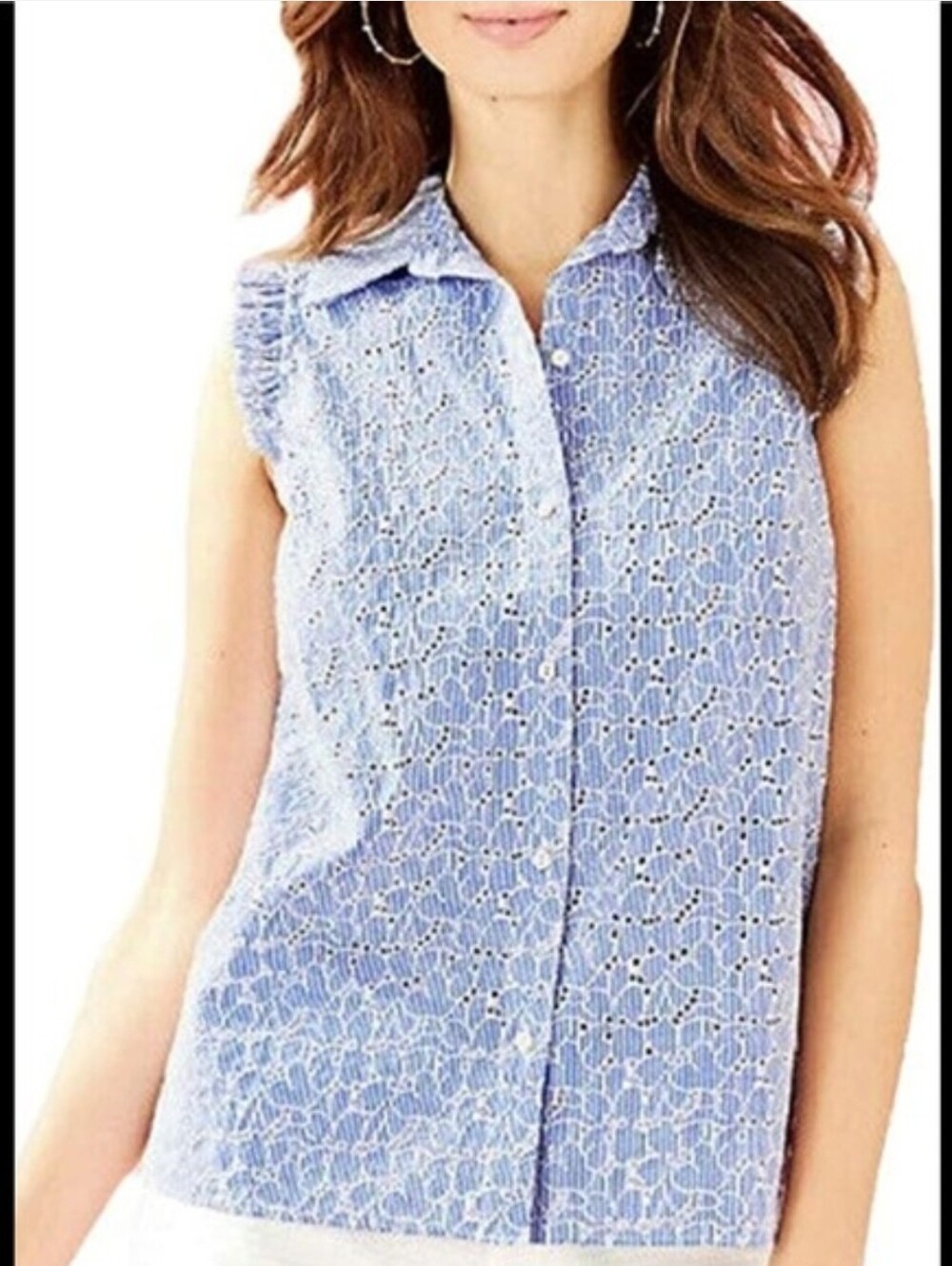 Lilly Pulitzer Blue Striped Eyelet Eyelet Blouse